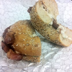 Rosko's Bagels & Waffles - Bacon with Jalapeño Cream Cheese in a Everything Bagel