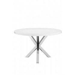 Chrome base and white lacquer round top dining table