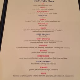 Chef's Table Menu--16 courses