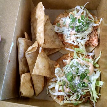 Rock-A-Belly - Two chicken tacos and tortilla chips - Food Trucks Near Me