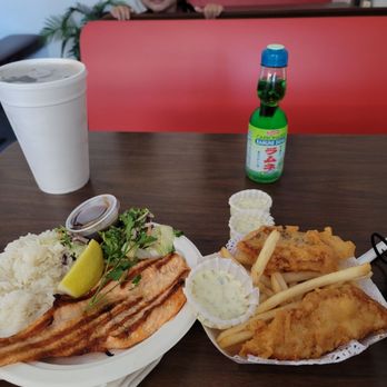 Otani's - My go to salmon wit rice n fish n chips so delicious  .. don't hesitate  to stop by any day but Mondays hee hee - Seafood Markets Near Me - Oxnard, California