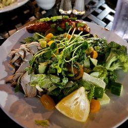 This is the teriyaki salmon bowl so very tasty with garlic dressing and a cup of tea. This is the teriyaki salmon bowl so very tasty with garlic dressing and a cup of tea.