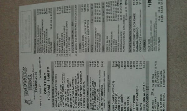 Menu photo 3 Dowd's BBQ Tacoma, WA