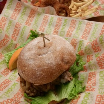 Hook Burger - Chicken sandwich JUICY and the trio onion rings, fries and sweet potato fries.  Oh yeah!!! - Burgers Near Me - Pasadena, California