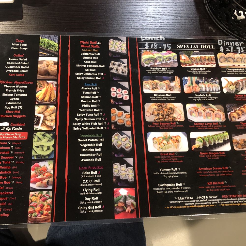 $18.95 - Mongolian BBQ and Sushi. Lunch can only get the White-Highlights Items. Dinner can get all of the Items
