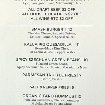 Merriman's Honolulu - Happy Hour menu June 4 2026 - Hawaiian Near Me - Honolulu, Hawaii