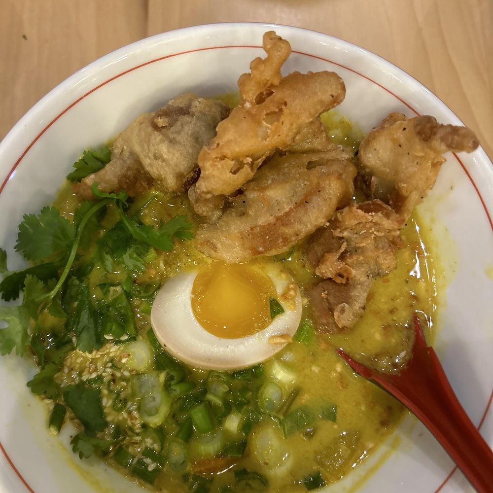 Nudo House - "Curry Up!" Ramen with Tempura Chicken. Not pictured: crab Rangoon + Classic Nudo which we're also great - Vietnamese Near Me - St Louis, Missouri Nudo House - "Curry Up!" Ramen with Tempura Chicken. Not pictured: crab Rangoon + Classic Nudo which we're also great - Vietnamese Near Me - St Louis, Missouri