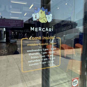 Mercari On Melrose - Signage on store hours - Men's Clothing Near Me - Los Angeles, California Mercari On Melrose - Signage on store hours - Men's Clothing Near Me - Los Angeles, California
