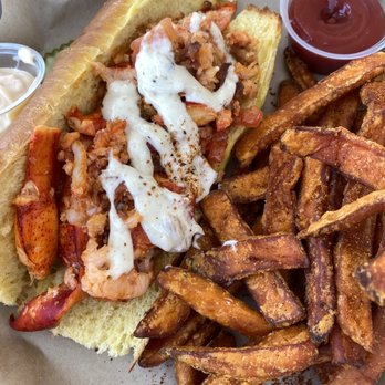 Terrace Tavern - BLT lobster roll with chili lime sweet potato fries - Bars Near Me - Beach Haven, New Jersey Terrace Tavern - BLT lobster roll with chili lime sweet potato fries - Bars Near Me - Beach Haven, New Jersey
