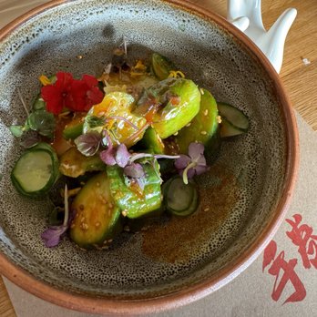 Temaki Bar Sushi - Cucumber salad. This slices with a sesame seed dressing. - Sushi Bars Near Me - Encinitas, California Temaki Bar Sushi - Cucumber salad. This slices with a sesame seed dressing. - Sushi Bars Near Me - Encinitas, California
