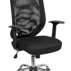 MID-BACK BLACK MESH SWIVEL TASK CHAIR WITH ARMS