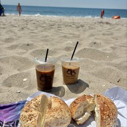 Everything bagel toasted with garlic & herb cream cheese (2)