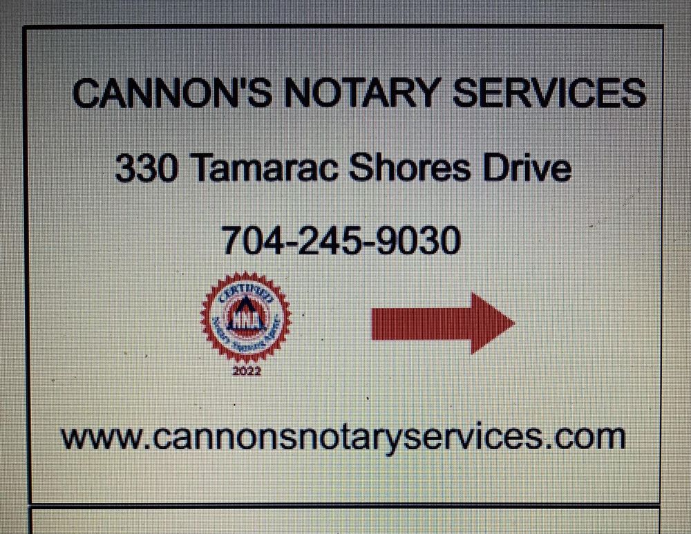 CANNON’S NOTARY SERVICES Request a Quote 330 Tamarac Shores Dr
