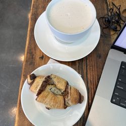 Chocolate croissant and chai latte
