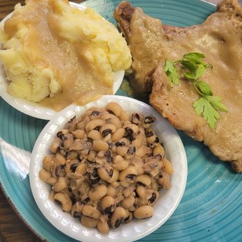 Bayseas Catfish House - Fried pork chop w/mashed potatoes & black-eyed peas. - Southern Near Me - San Antonio, Texas Bayseas Catfish House - Fried pork chop w/mashed potatoes & black-eyed peas. - Southern Near Me - San Antonio, Texas