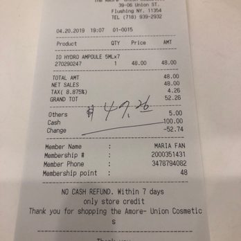 The Amore Union Cosmetic - The store charged me $48 - Cosmetics & Beauty Supply Near Me - Flushing, New York