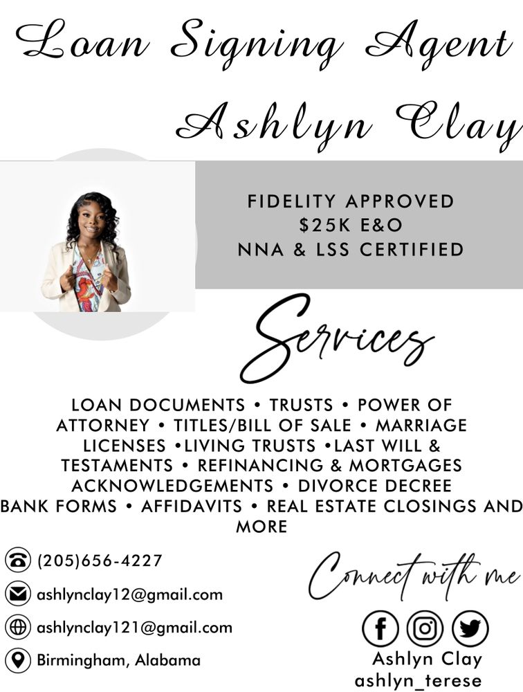 ASHLYN NOTARY SIGNING AGENT Request a Quote Birmingham, Alabama