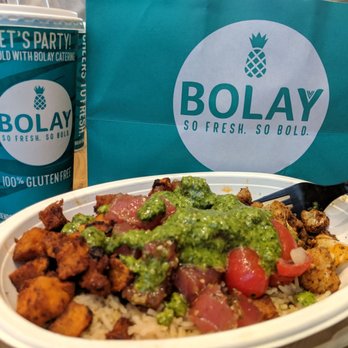 Bolay - Delicious! Basmati rice, cauliflower, sweet potato, tuna, tomatoes and cilantro pesto with agave vanilla cream soda. - New American Near Me - Orlando, Florida