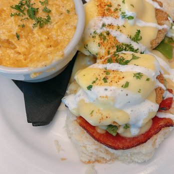 Redhead Bay Cafe - Southern  benny with grits - New American Near Me - Virginia Beach, Virginia