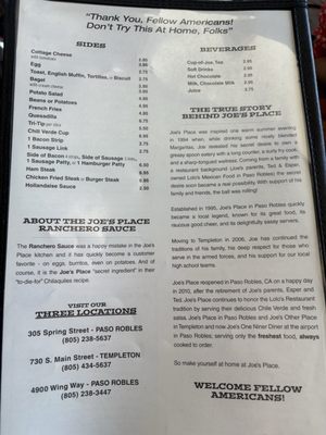 Menu photo 3 Joe's One-Niner Diner Paso Robles, CA Menu photo 3 Joe's One-Niner Diner Paso Robles, CA