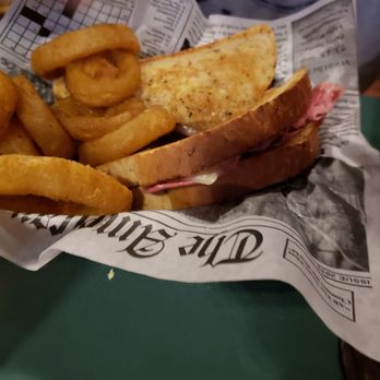 Steaming Tender - Reuben with onion rings. I'd recommend this. - American Near Me - Palmer, Massachusetts Steaming Tender - Reuben with onion rings. I'd recommend this. - American Near Me - Palmer, Massachusetts