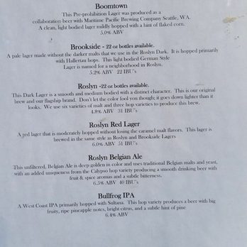 Roslyn Brewing Company - a menu for the roslyn brewing company - Breweries Near Me - Roslyn, Washington Roslyn Brewing Company - a menu for the roslyn brewing company - Breweries Near Me - Roslyn, Washington