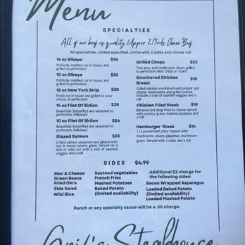 Grif’s Steakhouse - Menu - Steakhouses Near Me - Shamrock, Texas Grif’s Steakhouse - Menu - Steakhouses Near Me - Shamrock, Texas