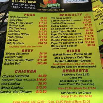 Papa Turney's - menu - Barbeque Near Me - Hermitage, Tennessee