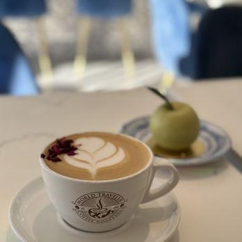 World Traveler Coffee Roasters - Rose Vanilla Latte & Apple Mousse Cake - Coffee & Tea Near Me - Folsom, California World Traveler Coffee Roasters - Rose Vanilla Latte & Apple Mousse Cake - Coffee & Tea Near Me - Folsom, California