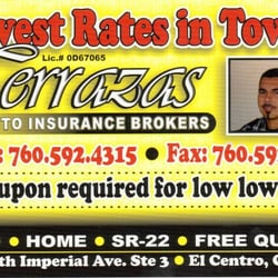 Terrazas Auto Insurance Brokers - Absolutely NO COUPON REQUIRED for THE LOWEST RATES IN TOWN. Everyone gets the same great rates !!!! ALL YEAR ROUND, not only on