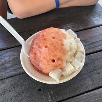 Kula Shave Ice - The Hilo Sunrise topped with homemade mochi - Shaved Ice Near Me - Hilo, Hawaii