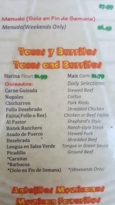 Menu photo 1 Azteca De Oro Meat Market Baytown, TX