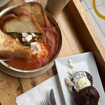 Milkweed - Iced coffee, shakshuka, Holly's grilled love muffin - New American Near Me - Boston, Massachusetts