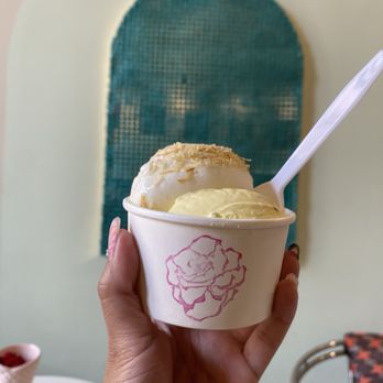 Kinrose Creamery - -Konafa - Sweet cream topped w crunchy baked phyllo -Saffron Pistachio Rose - Iranian saffron infused w rose buds & crunchy pistachio bits - Ice Cream & Frozen Yogurt Near Me - Pasadena, California Kinrose Creamery - -Konafa - Sweet cream topped w crunchy baked phyllo -Saffron Pistachio Rose - Iranian saffron infused w rose buds & crunchy pistachio bits - Ice Cream & Frozen Yogurt Near Me - Pasadena, California