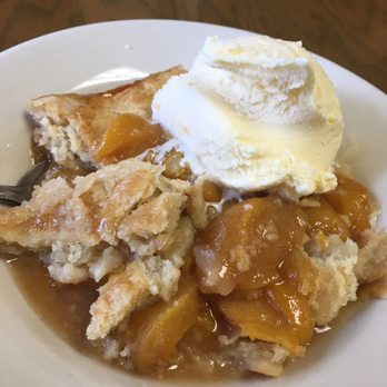 Oak St. Pie Co. - the peach cobbler served warm with a side of vanilla ice cream...yum! - Desserts Near Me - Roanoke, Texas