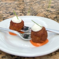 Comped amuse-bouche of shrimp croquettes. So good!