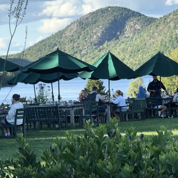 Jordan Pond House - View of the patio and lake - Seafood Near Me - Seal Harbor, Maine