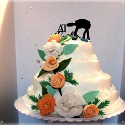 Nancy's Cakes By Design - Wedding cake with merican butter cream frosting and rasberry filling