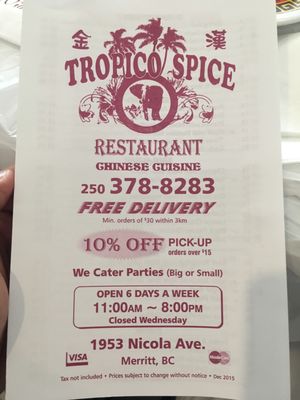 Menu photo 5 Tropico Spice Merritt, BC Menu photo 5 Tropico Spice Merritt, BC
