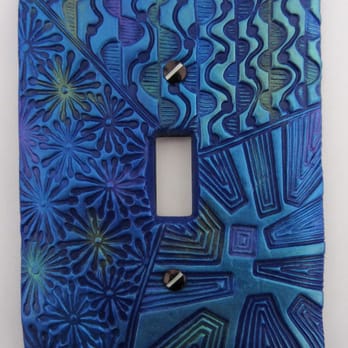 Geometals/Metro Decor - Oversize single switch plate, deeply etched texture, gilded with several different metal oxides. This piece shimmers teal/blue. - Art Galleries Near Me Geometals/Metro Decor - Oversize single switch plate, deeply etched texture, gilded with several different metal oxides. This piece shimmers teal/blue. - Art Galleries Near Me