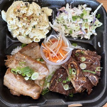 Keoni Island Food - Combo with beef short ribs and pork belly. - Hawaiian Near Me - Orange, California Keoni Island Food - Combo with beef short ribs and pork belly. - Hawaiian Near Me - Orange, California