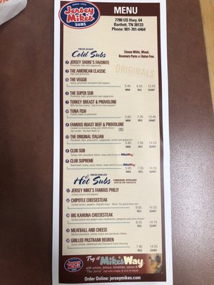 Menu photo 1 Jersey Mike's Subs Bartlett, TN