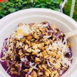 Blendlife Food Truck - Brain Booster Bowl - REAL blueberries, bananas and acai, topped with granola, coconut flakes and drizzled honey