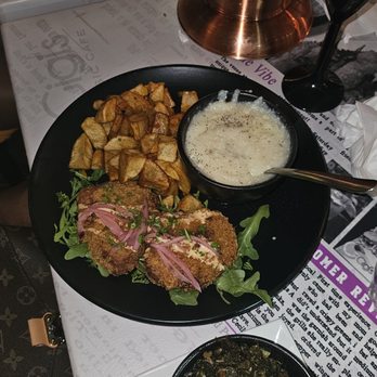 Gigi's Music Cafe - Salmon croquettes With Collard greens and potatoes and grits - Diners Near Me - Sunrise, Florida Gigi's Music Cafe - Salmon croquettes With Collard greens and potatoes and grits - Diners Near Me - Sunrise, Florida