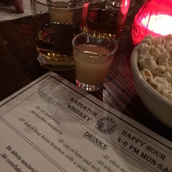 Radiator Whiskey - Happy hour bourbon pickleback shots! - New American Near Me - Seattle, Washington
