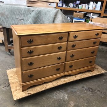 Steve's Wood Studio - Steve stripped it completely and put a clear finish so I have the natural look I wanted all along. He even fixed broken drawers. Love it! - Refinishing Services Near Me Steve's Wood Studio - Steve stripped it completely and put a clear finish so I have the natural look I wanted all along. He even fixed broken drawers. Love it! - Refinishing Services Near Me