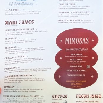 Madi - Menu as of 11/14/2022 - Breakfast & Brunch Near Me - San Diego, California