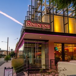 Rosario's ComidaMex & Bar - The exterior of Rosarios on South St. Mary street in Southtown  San Antonio at dusk.