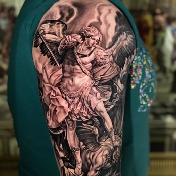 True Line Tattoo - 2 session saint Michael by Sergio - Tattoo Near Me - Richmond, California True Line Tattoo - 2 session saint Michael by Sergio - Tattoo Near Me - Richmond, California