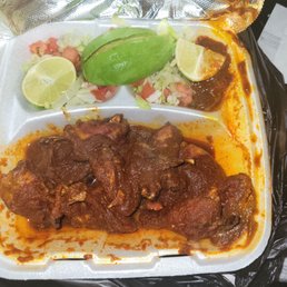 Codorniz Cornish hen or quail in rojo salsa...I subbed dbl salad instead of rice and beans due to dietary restrictions Codorniz Cornish hen or quail in rojo salsa...I subbed dbl salad instead of rice and beans due to dietary restrictions
